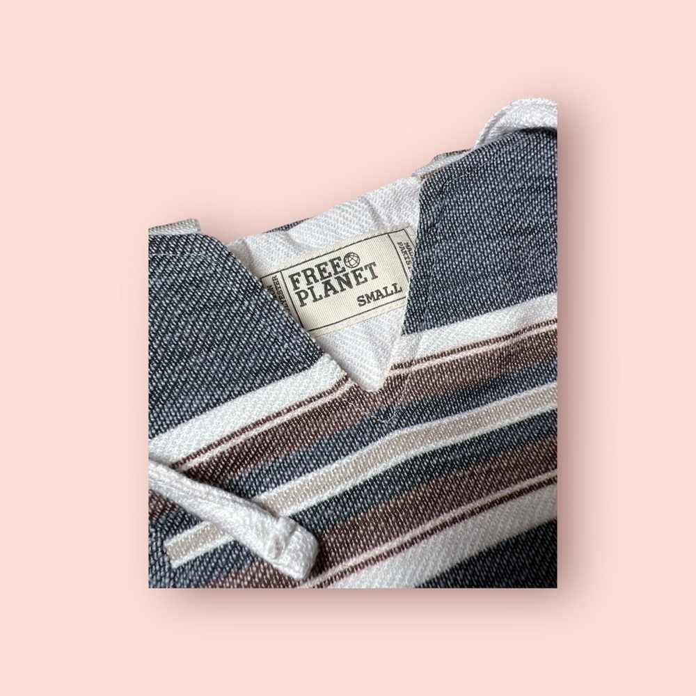 Free Planet Pullover Striped Hoodie, Gray, White Stripes S - Picture 5 of 6